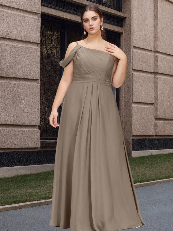 A-Line/Princess Spaghetti Straps One-Shoulder Floor-Length Plus Size Bridesmaid Dresses with Ruffles