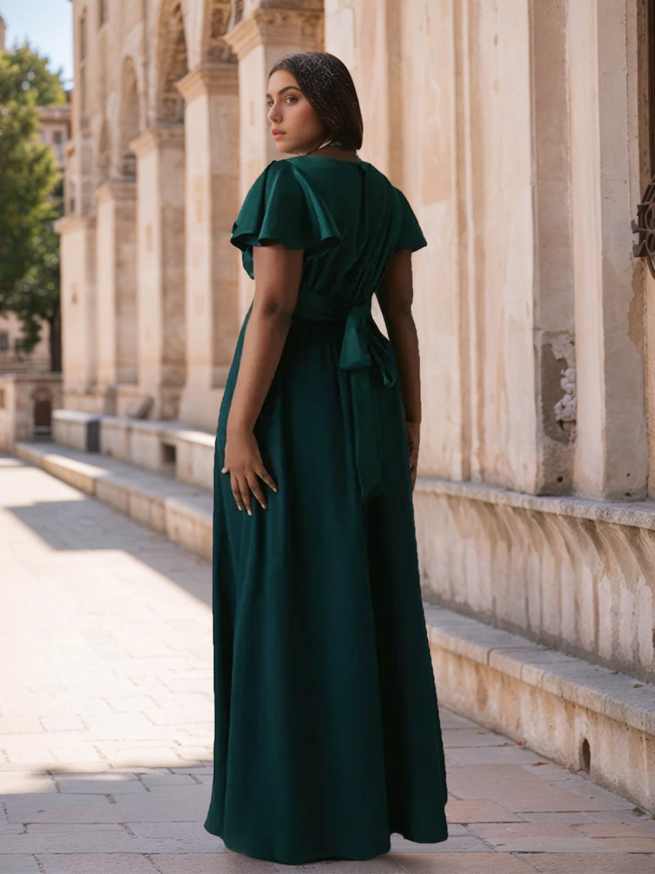 Emerald Bridesmaid Dresses Plus Size 2026 for Women A-Line Deep V-Neck Short Sleeves Floor-Length Formal Evening Gowns, Emerald