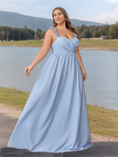 A-Line/Princess Off-the-Shoulder Floor-Length Plus Size Bridesmaid Dresses with Ruffles main image 1