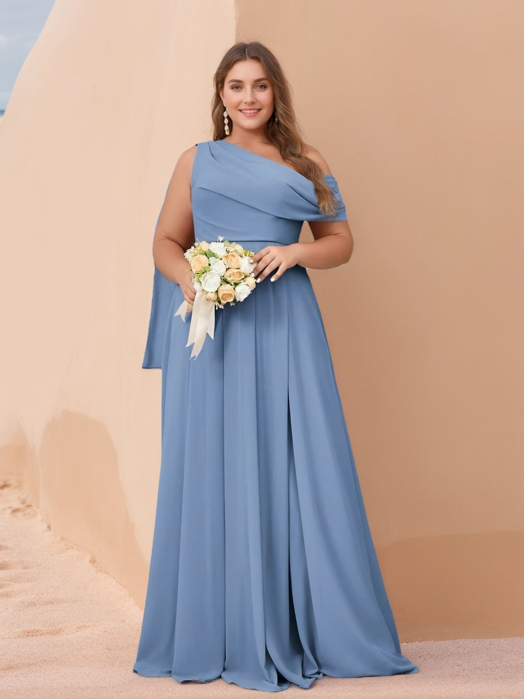 2026 Bridesmaid Dresses Chiffon for Women One-Shoulder A-Line Sleeveless Long Plus Size Formal Wedding Guest Evening Gowns, As Pic