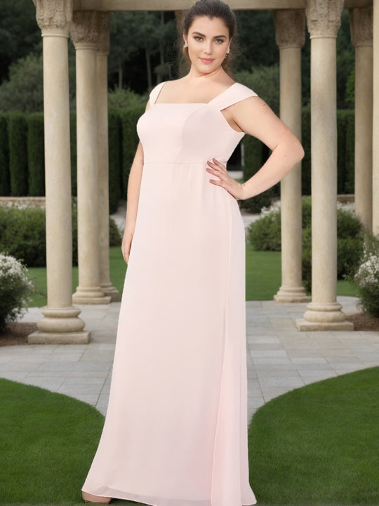 A-Line/Princess Spaghetti Straps Sleeveless Floor-Length Chiffon Plus Size Bridesmaid Dresses with Split Side main image 1