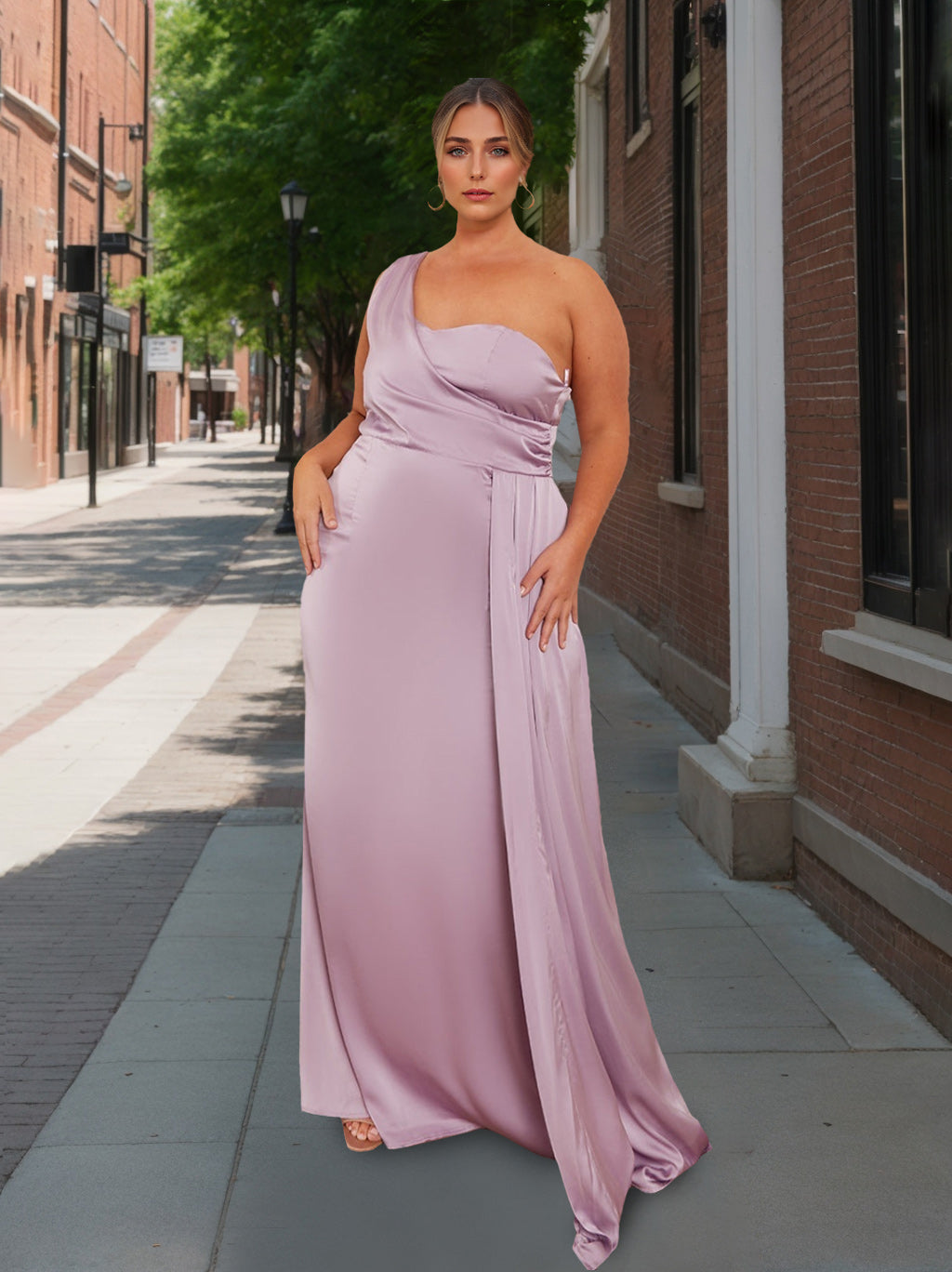 Lilac Bridesmaid Dresses One-Shoulder 2026 Plus Size Silk Satin A-Line Sleeveless Floor-Length Elegant Formal Evening Gowns, Lilac