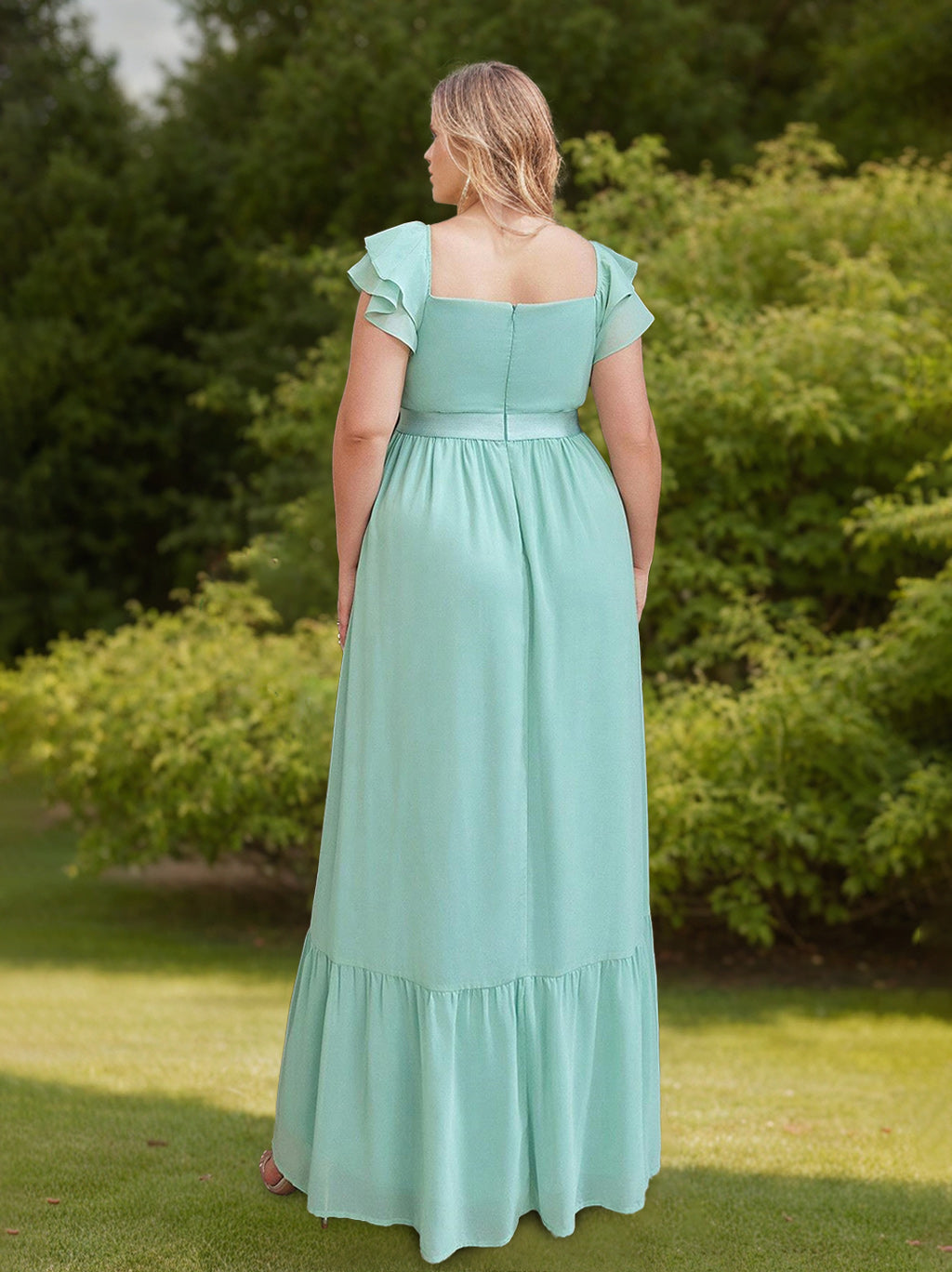 A-Line/Princess Sweetheart Neck Short Sleeves Floor-Length Plus Size Bridesmaid Dresses with Split Side & Ruffles