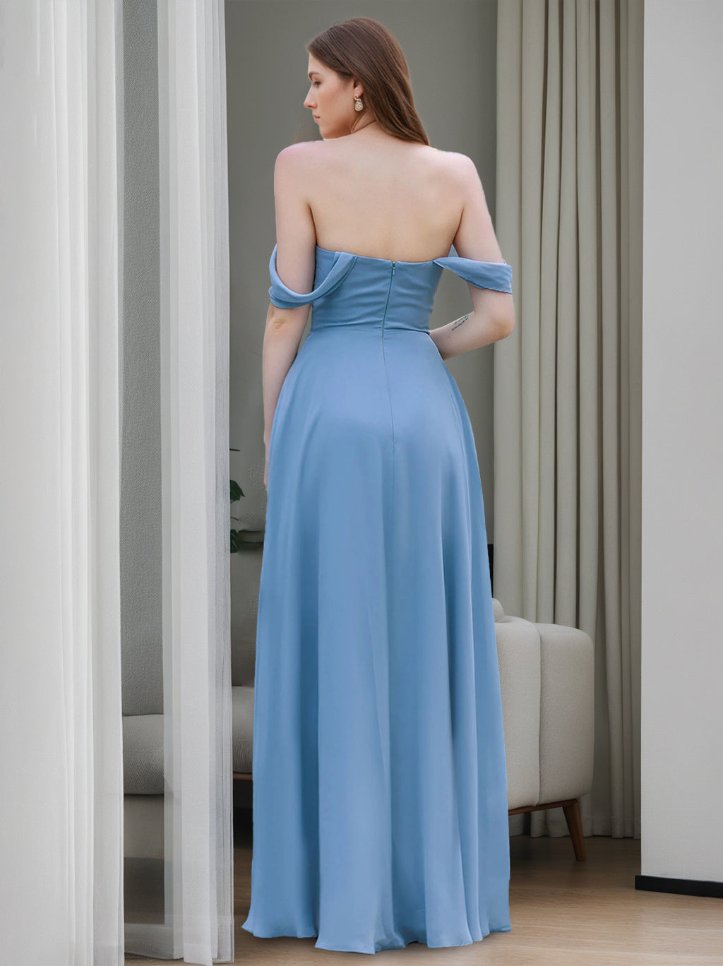 A-Line/Princess Strapless Neck Sleeveless Floor-Length Bridesmaid Dresses with Split Side