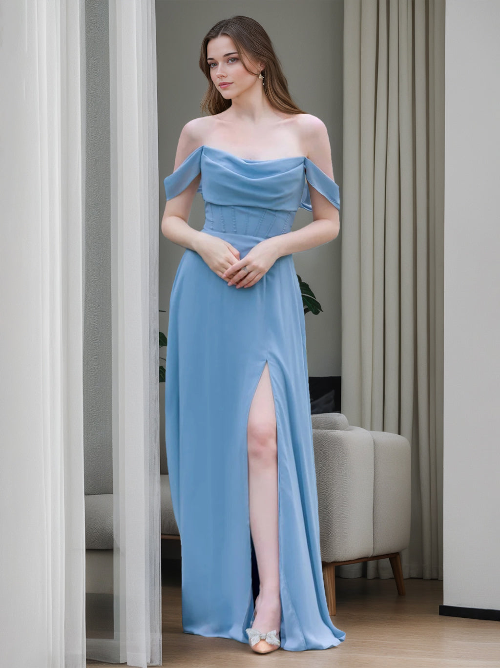 A-Line/Princess Strapless Neck Sleeveless Floor-Length Bridesmaid Dresses with Split Side