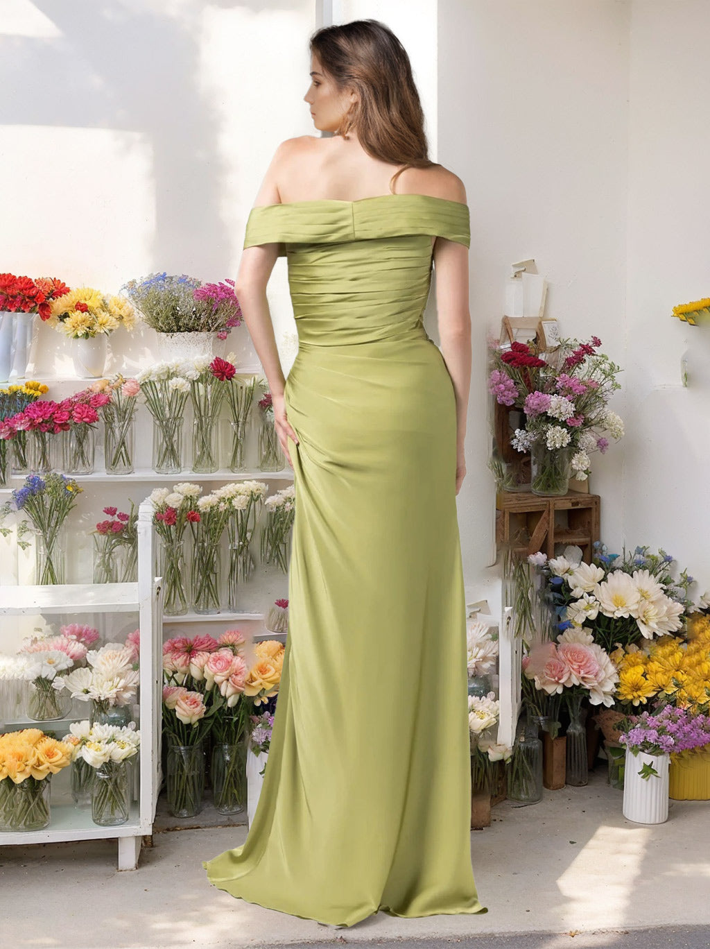 A Line/Princess Off-the-shoulder Floor-Length Bridesmaid Dresses with Split Side & Ruffles