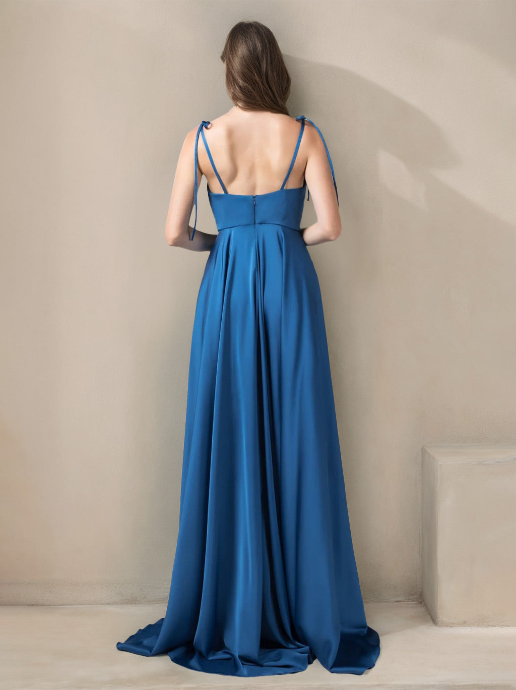 A Line/Princess Spaghetti Straps Sleeveless Floor-Length Stretch Satin Bridesmaid Dresses