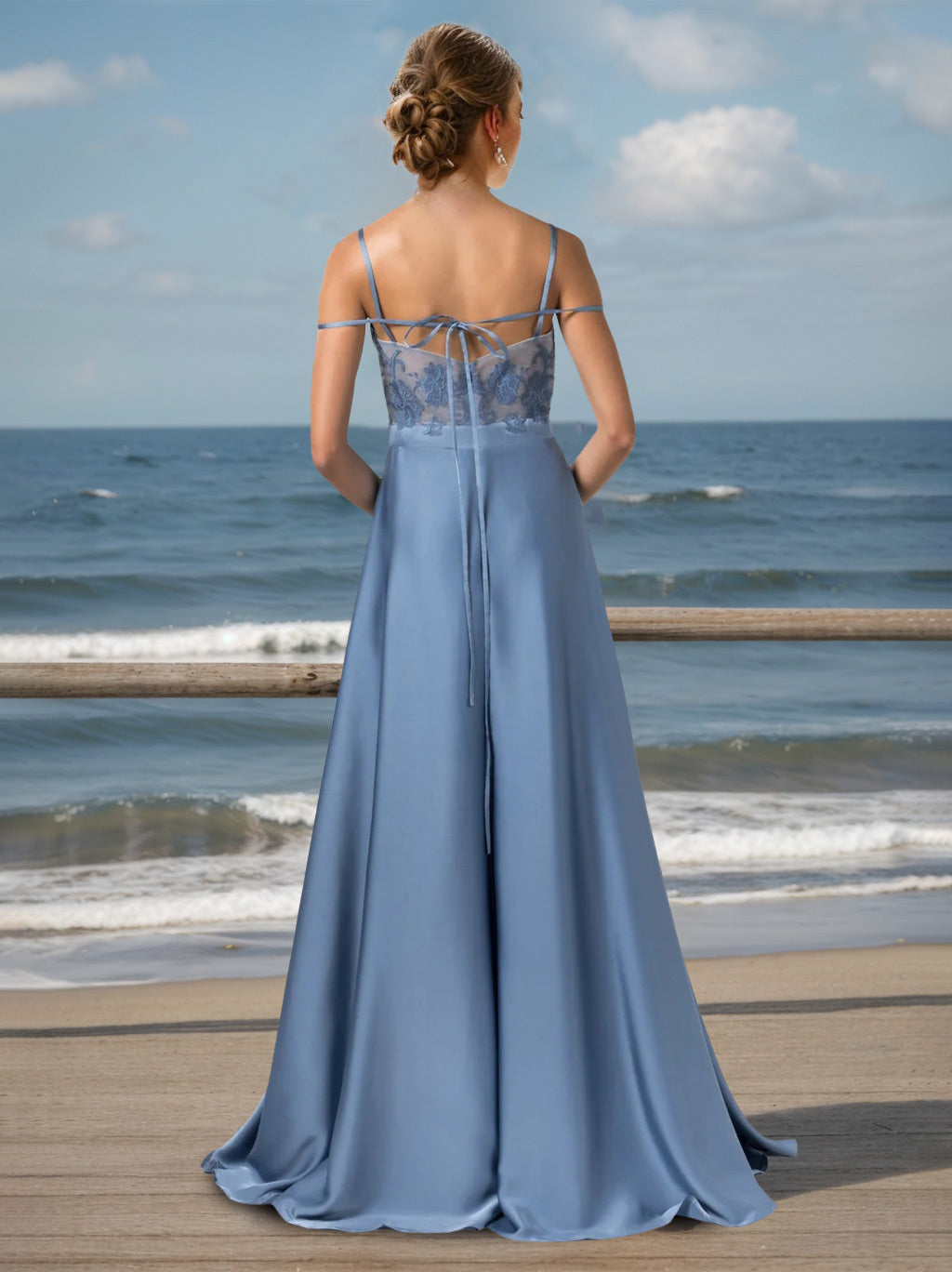 A-Line/Princess Spaghetti Straps Sleeveless Floor-Length Unique Brides - Mondressy A-Line/Princess Spaghetti Straps Sleeveless Floor-Length Unique Brides - Mondressy