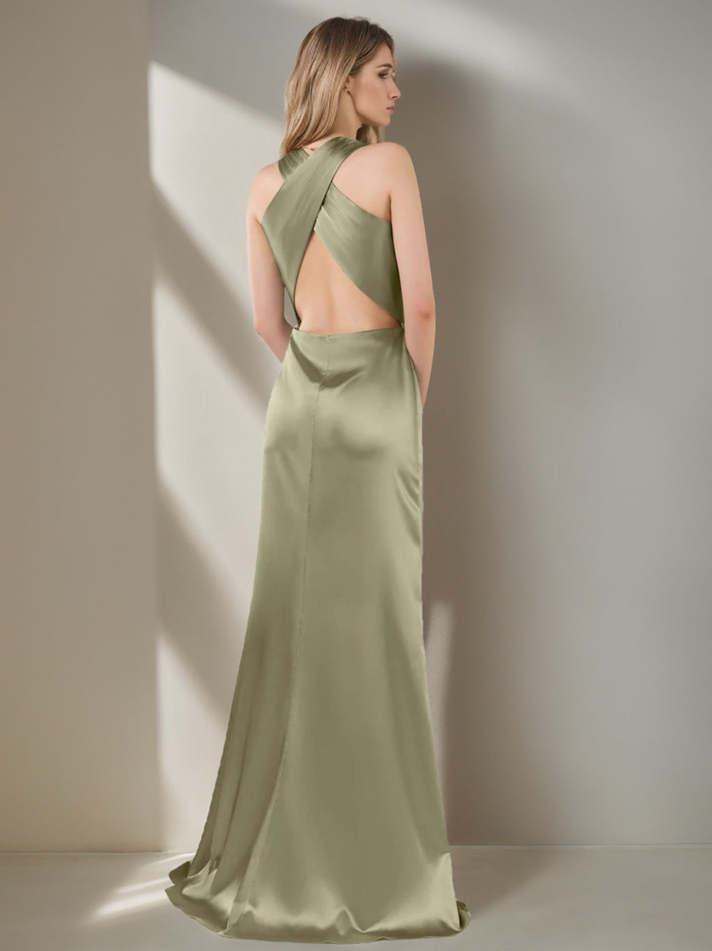 A Line/Princess V-Neck Sleeveless Asymmetrical Bridesmaid Dresses with Split Side & Ruffles