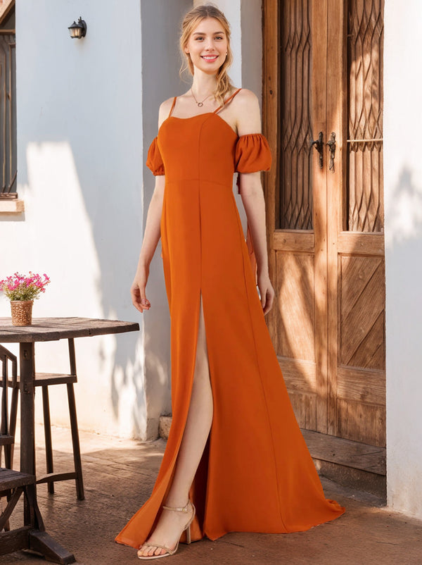 A-Line/Princess Spaghetti Straps Floor-Length Bridesmaid Dresses with Split Side