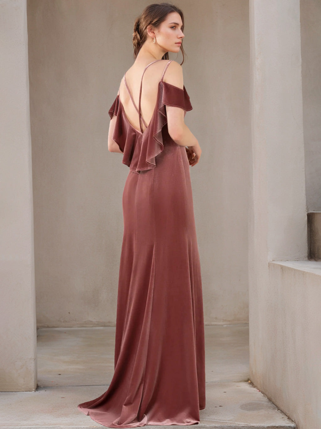 A Line/Princess Spaghetti Straps Velvet Floor-Length Bridesmaid Dresses