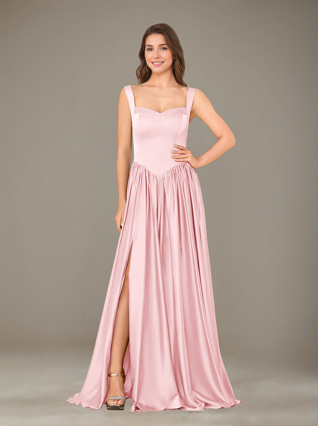 A-Line/Princess Sweetheart Sleeveless Floor-Length Silk Satin Bridesmaid Dresses with Pleated & Split Side Orange A-Line/Princess Sweetheart Sleeveless Floor-Length Silk Satin Bridesmaid Dresses with Pleated & Split Side Orange