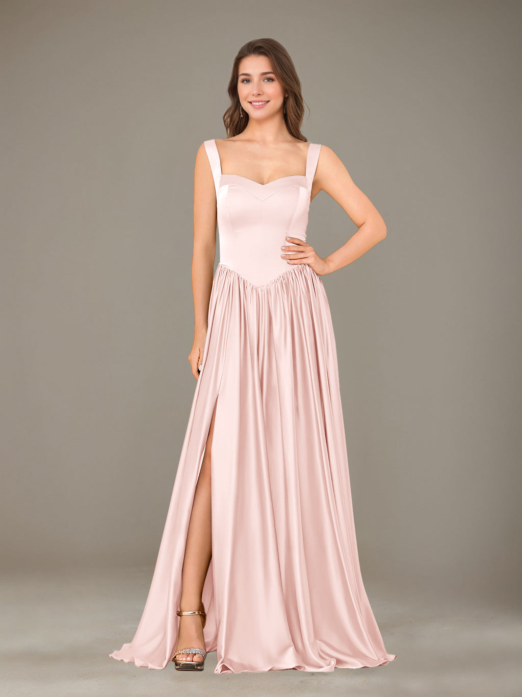 A-Line/Princess Sweetheart Sleeveless Floor-Length Silk Satin Bridesmaid Dresses with Pleated & Split Side Petal A-Line/Princess Sweetheart Sleeveless Floor-Length Silk Satin Bridesmaid Dresses with Pleated & Split Side Petal