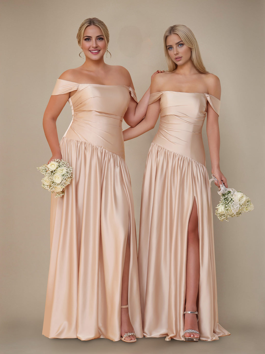 satin off shoulder bridesmaid dress Satin Dark Navy Blue Off The Shoulder Wedding Guest Dress main image 0