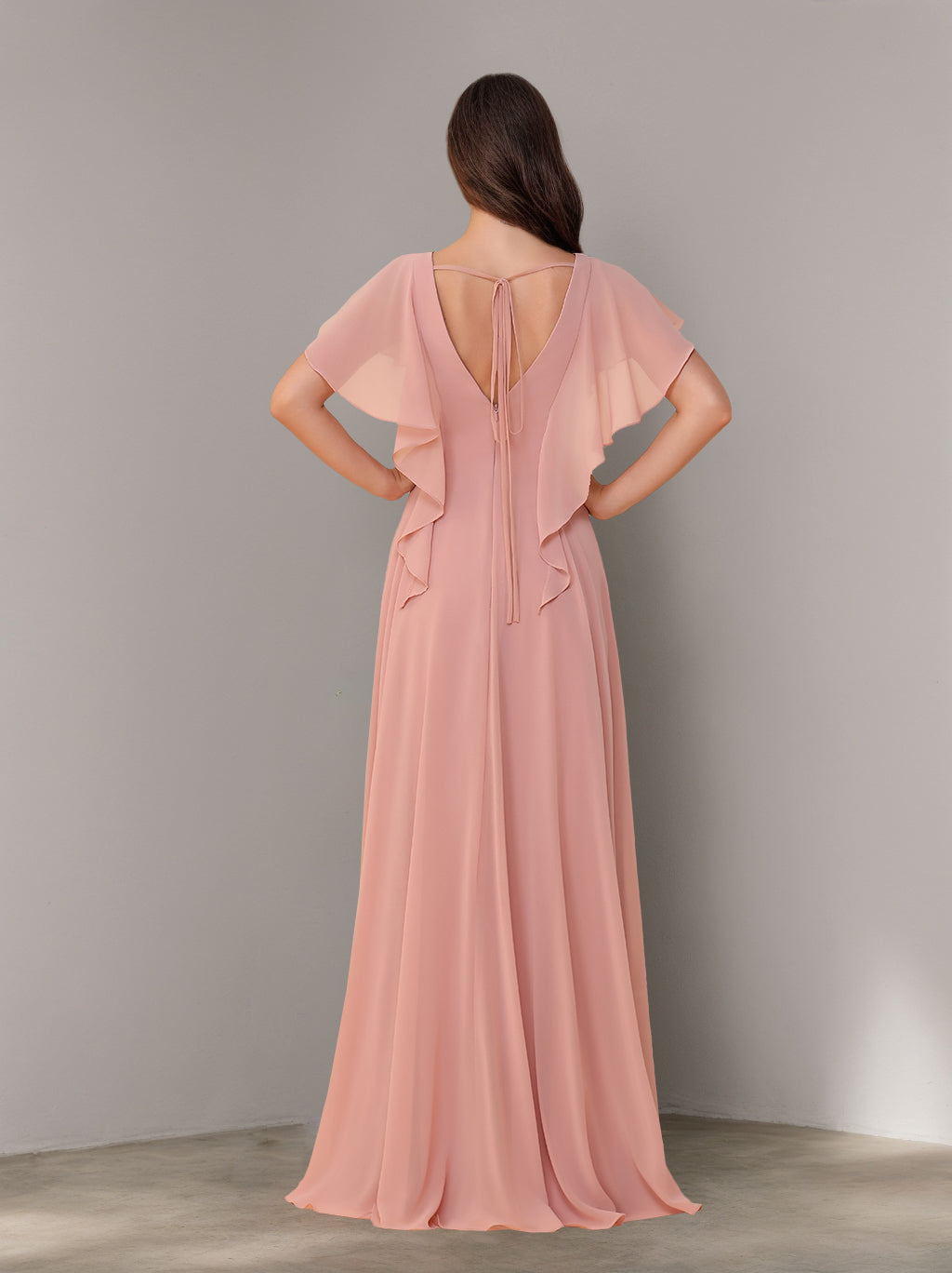 Dusty Rose Bridesmaid Dresses 2026 Women's A-Line/Princess V-Neck Short Sleeves Chiffon Floor-Length Formal Dress Evening Party Gowns, As Pic