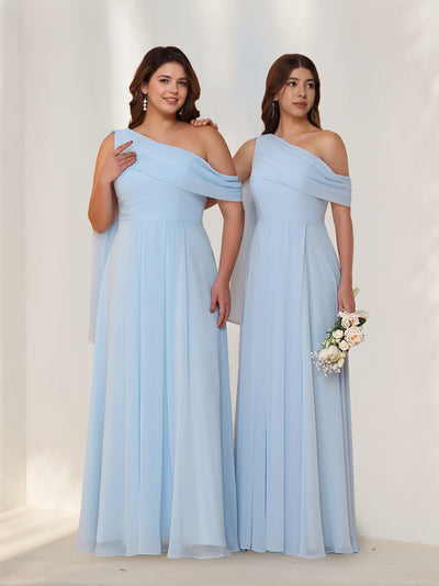 A-Line/Princess V-Neck Spaghetti Straps Sleeveless Floor-Length Chiffon Plus Size Bridesmaid Dresses with Ruffles main image 1