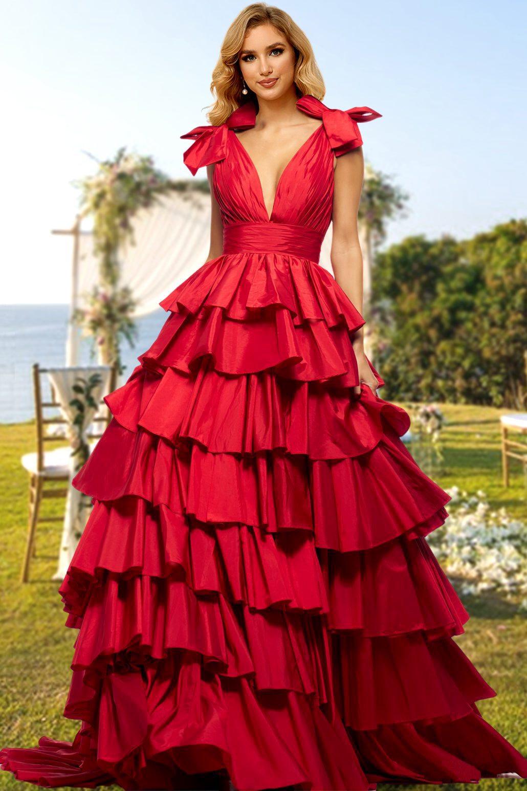 A-Line/Princess V-Neck Prom Dresses Sleeveless Floor-length Evening Pa - Mondressy A-Line/Princess V-Neck Prom Dresses Sleeveless Floor-length Evening Pa - Mondressy