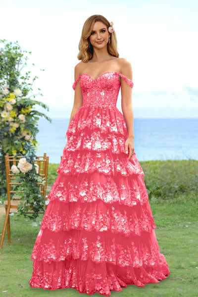 A-Line/Princess Sweetheart Off-the-Shoulder Sleeveless Floor-length Prom Evening Dresses with Split Slit & Bow