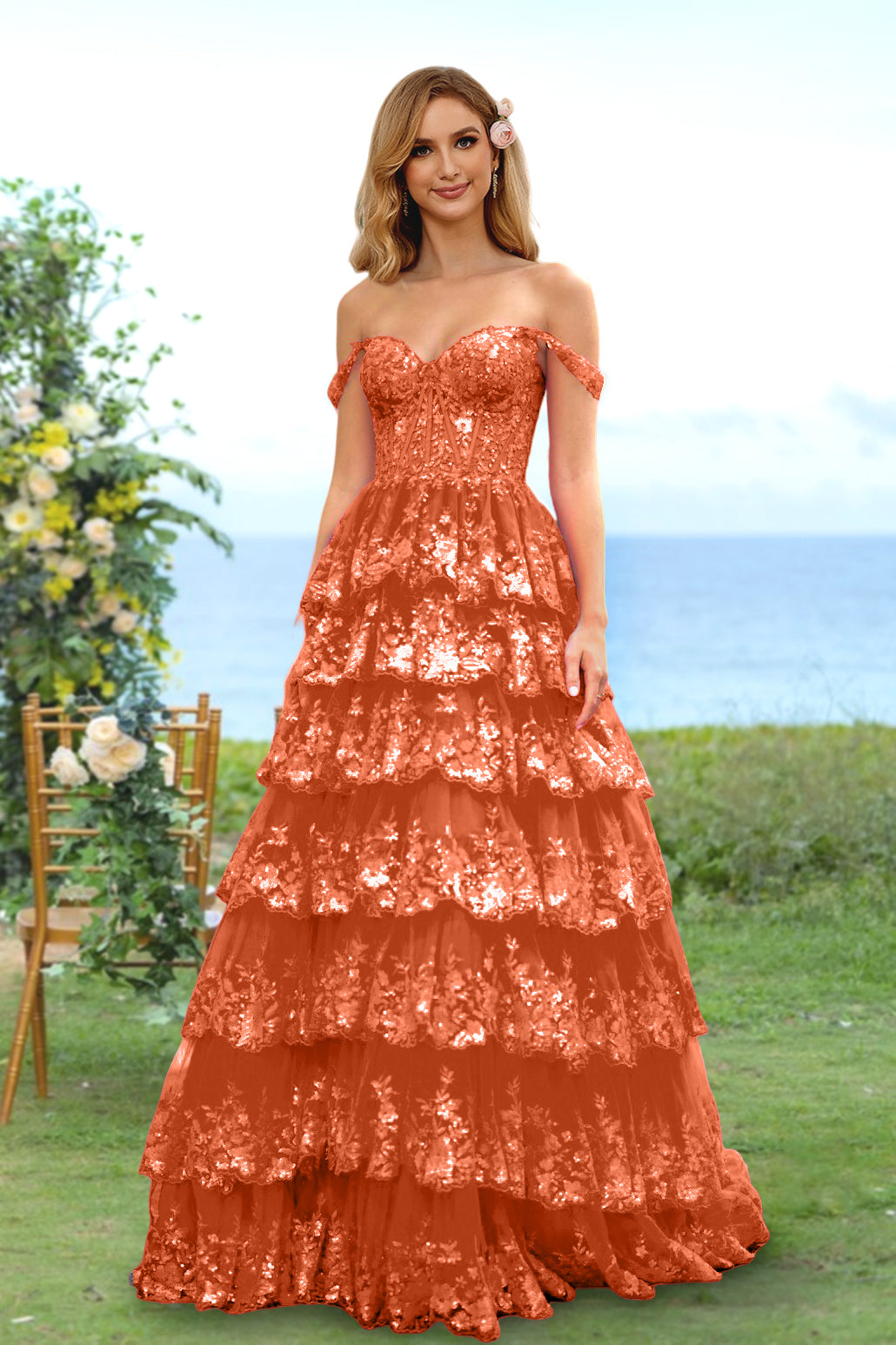 orange princess prom dress soarkly Sparkling Orange Orange sparkly prom dress with Glittering Crystal Beads, Rhies, Feathers and Sequins