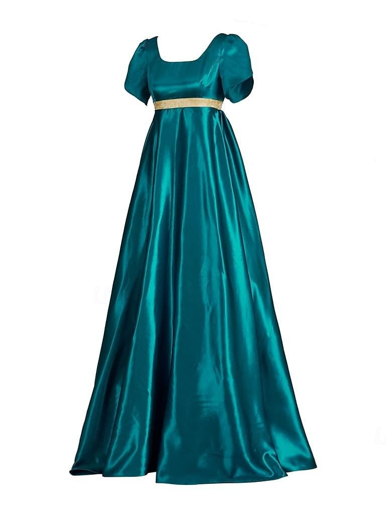 Retro 19 Century Ball Gown Square Neck Short Sleeves Floor-Length Halloween Performance Costumes Dress