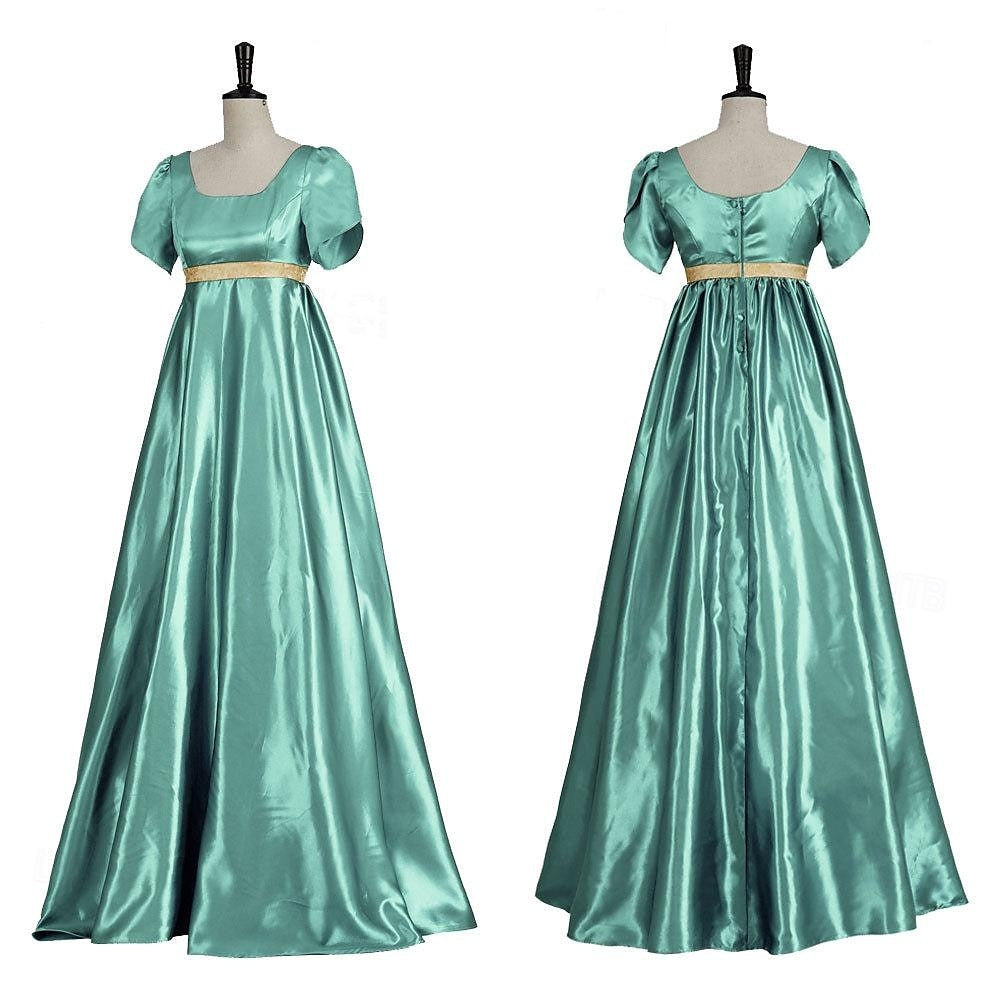 Retro 19 Century Ball Gown Square Neck Short Sleeves Floor-Length Halloween Performance Costumes Dress