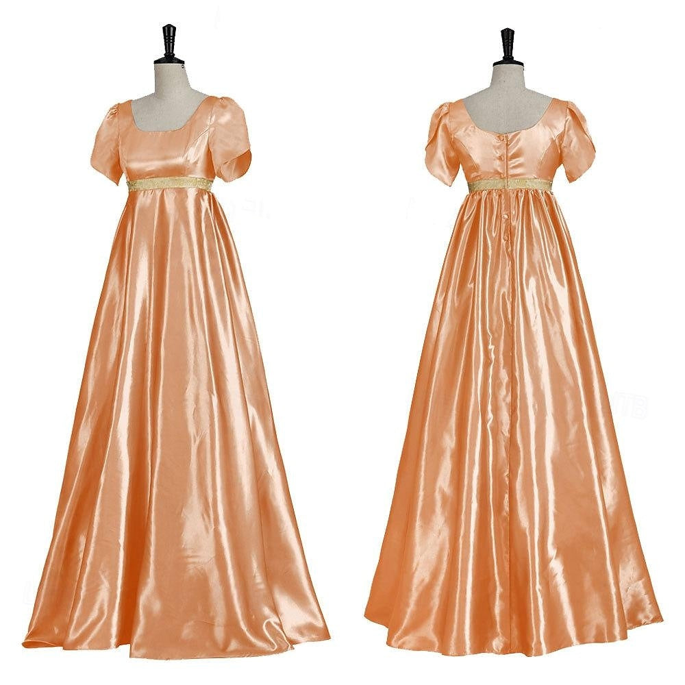 Retro 19 Century Ball Gown Square Neck Short Sleeves Floor-Length Halloween Performance Costumes Dress