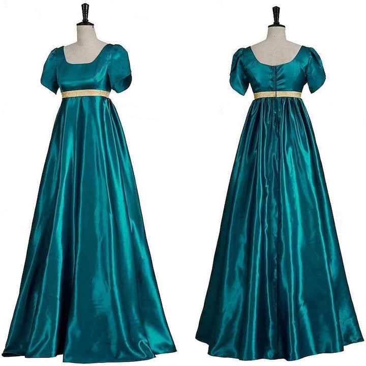 Retro 19 Century Ball Gown Square Neck Short Sleeves Floor-Length Halloween Performance Costumes Dress