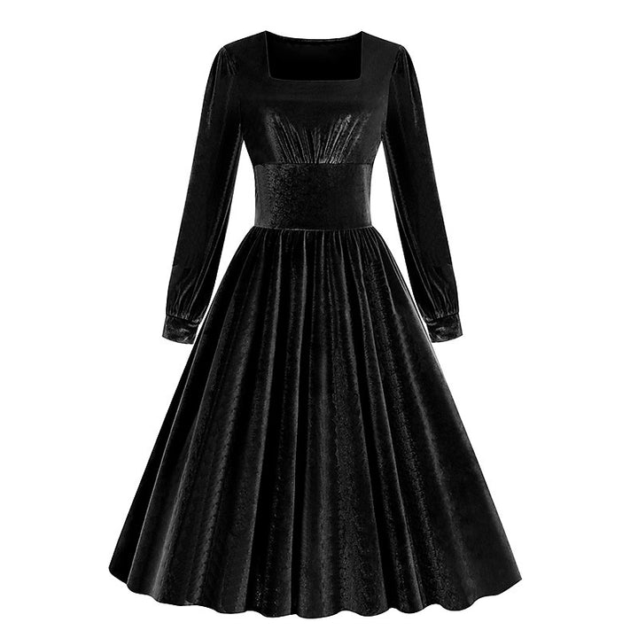 A-Line/Princess Square Neck Long Sleeves Tea-Length Halloween Performance Costumes Dress with Ruffles