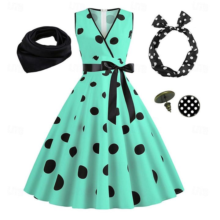 A-Line/Princess V-Neck Sleeveless Knee-Length Halloween Performance Costumes Dress with Bowknot