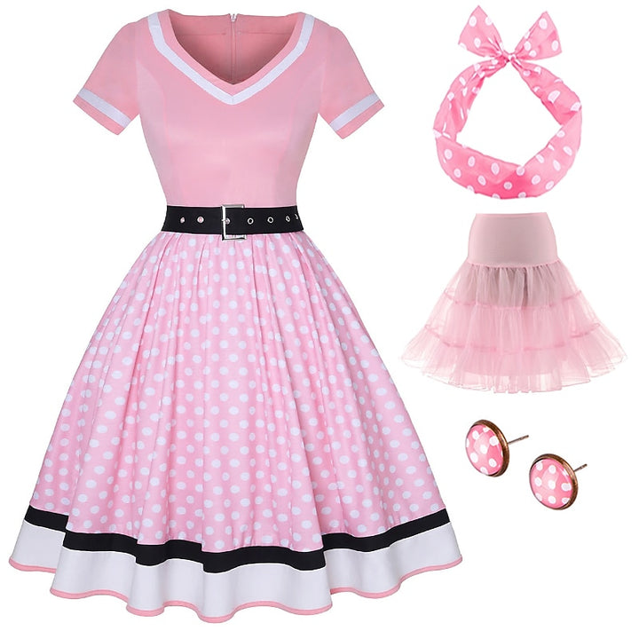 A-Line/Princess V-Neck Short Sleeves Knee-Length Halloween Performance Costumes Dress with Belt