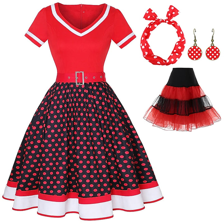 A-Line/Princess V-Neck Short Sleeves Knee-Length Halloween Performance Costumes Dress with Belt