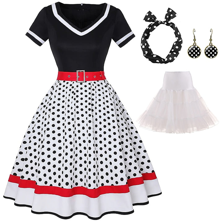 A-Line/Princess V-Neck Short Sleeves Knee-Length Halloween Performance Costumes Dress with Belt