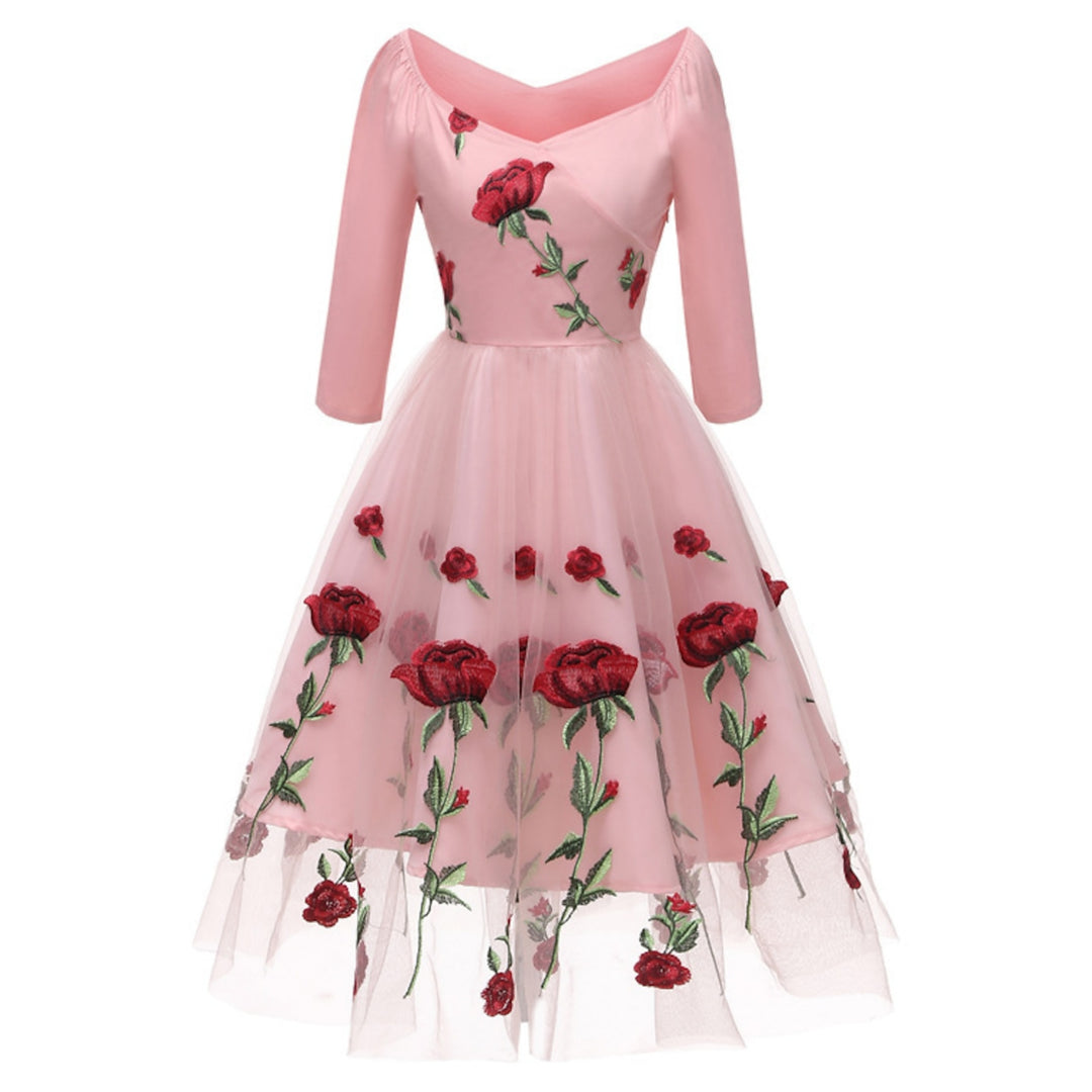 A-Line/Princess V-Neck Long Sleeves Tea-Length Halloween Performance Costumes Dress with Lace & Appliques