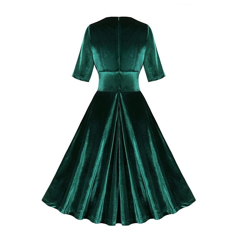 A-Line/Princess V-Neck Half Sleeves Tea-Length Halloween Performance Costumes Dress with Ruffles