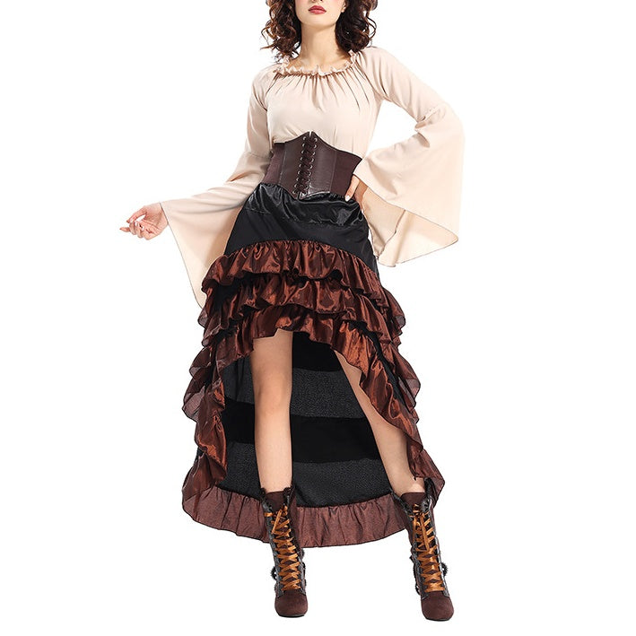 A-Line/Princess Scoop Neck Long Sleeves Asymmetrical Halloween Performance Costumes Dress with Girdle