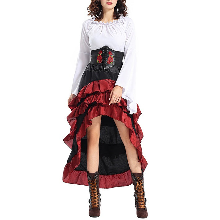 A-Line/Princess Scoop Neck Long Sleeves Asymmetrical Halloween Performance Costumes Dress with Girdle