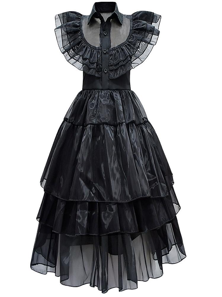 A-Line/Princess Jewel Neck Short Sleeves Asymmetrical Halloween Performance Costumes Dress with Waist Belt