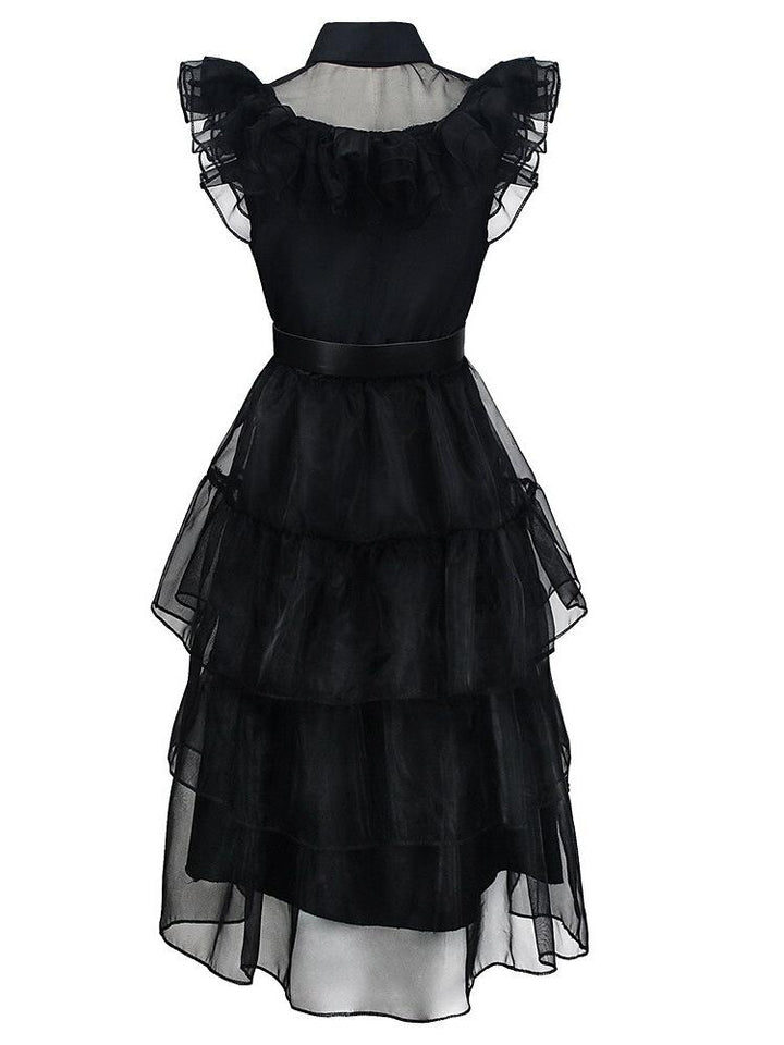 A-Line/Princess Jewel Neck Short Sleeves Asymmetrical Halloween Performance Costumes Dress with Waist Belt