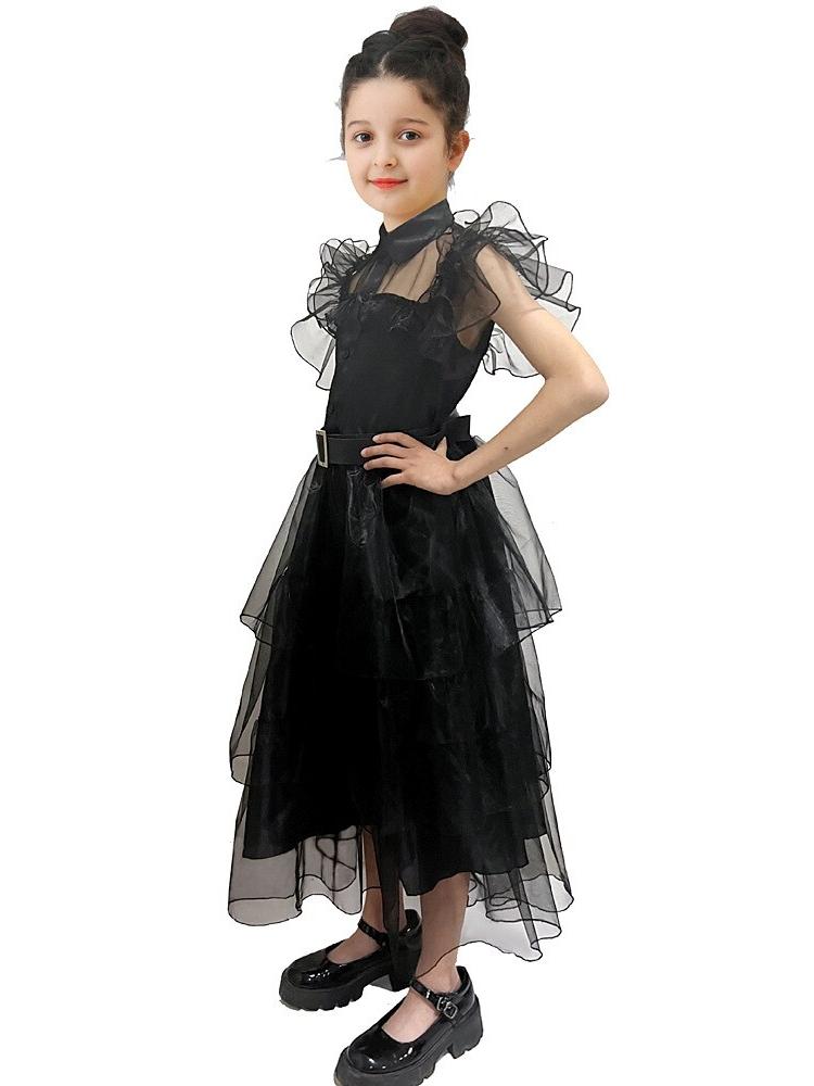 A-Line/Princess Jewel Neck Short Sleeves Asymmetrical Halloween Performance Costumes Dress with Waist Belt