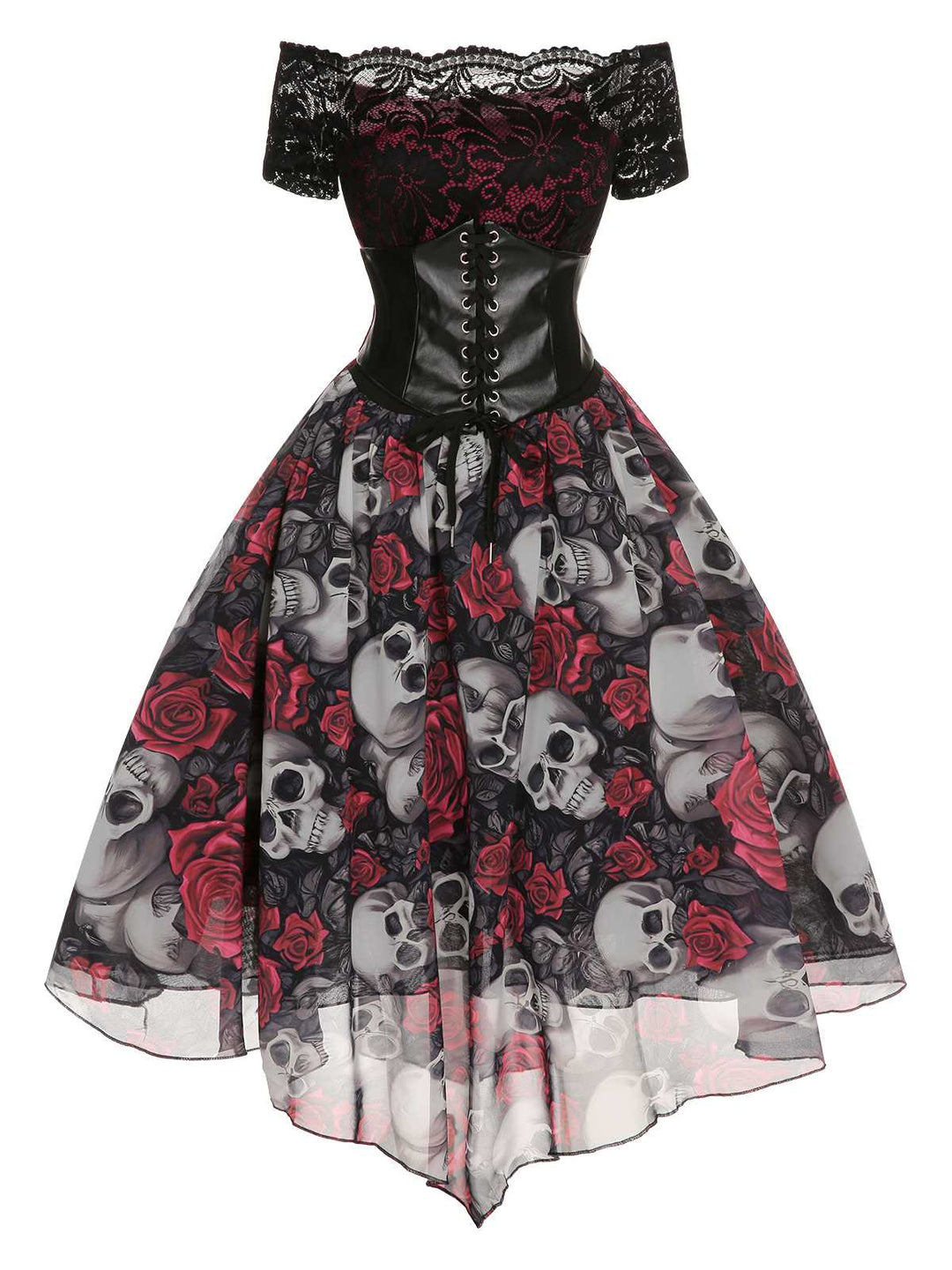 Sheath/Column Strapless Short Sleeves Asymmetrical Halloween Performance Costumes Dress with Lace