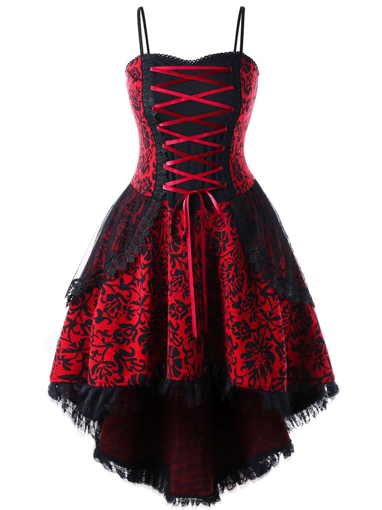 A-Line/Princess Spaghetti Straps Sleeveless Asymmetrical Halloween Performance Costumes Dress with Lace