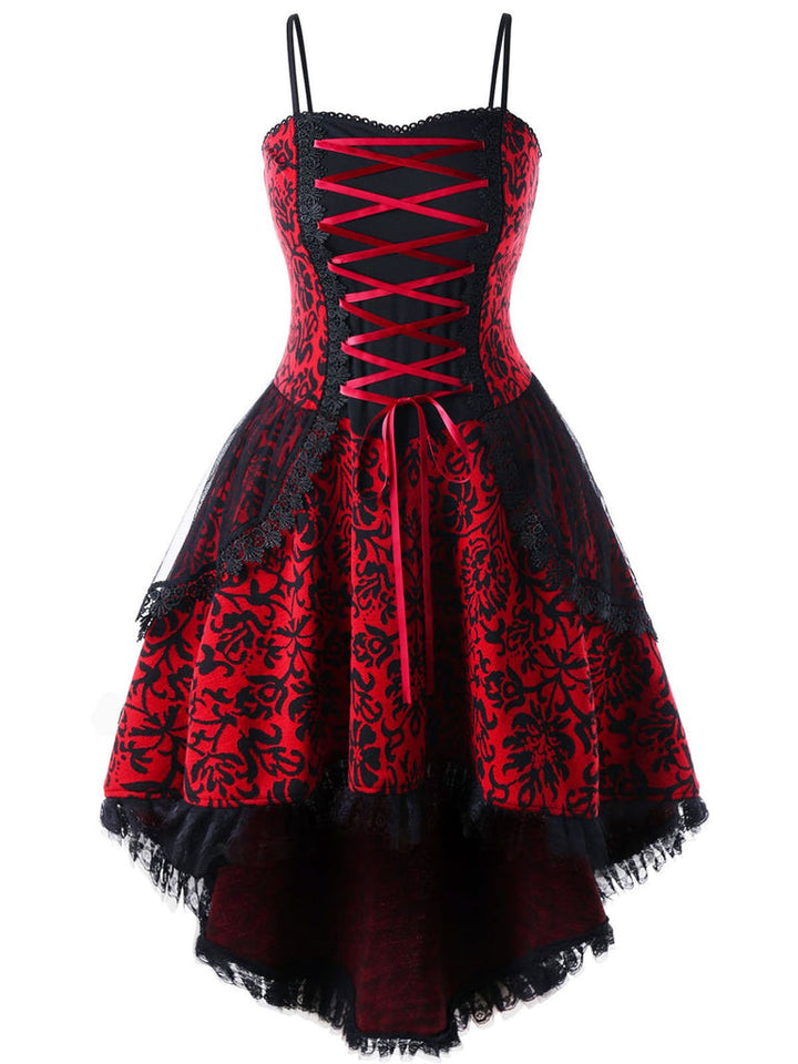 A-Line/Princess Spaghetti Straps Sleeveless Asymmetrical Halloween Performance Costumes Dress with Lace