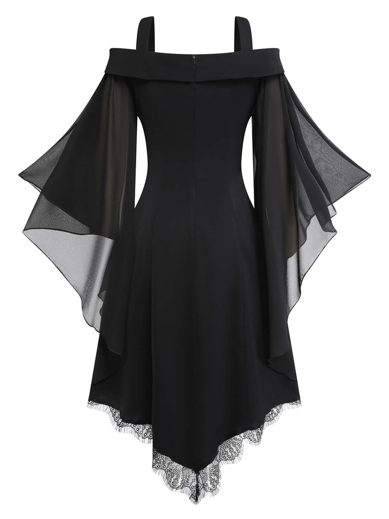 A-Line/Princess Square Neck Long Sleeves Asymmetrical Halloween Performance Costumes Dress with Lace