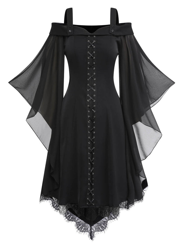 A-Line/Princess Square Neck Long Sleeves Asymmetrical Halloween Performance Costumes Dress with Lace