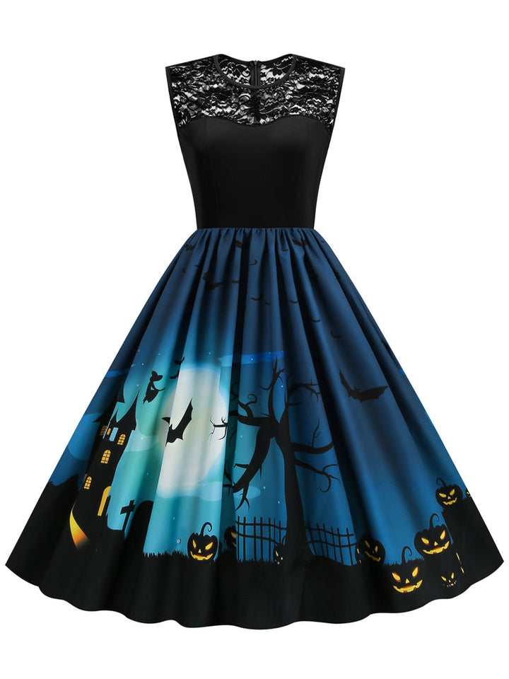 A-Line/Princess Round-Neck Sleeveless Knee-Length Halloween Performance Costumes Dress with Lace