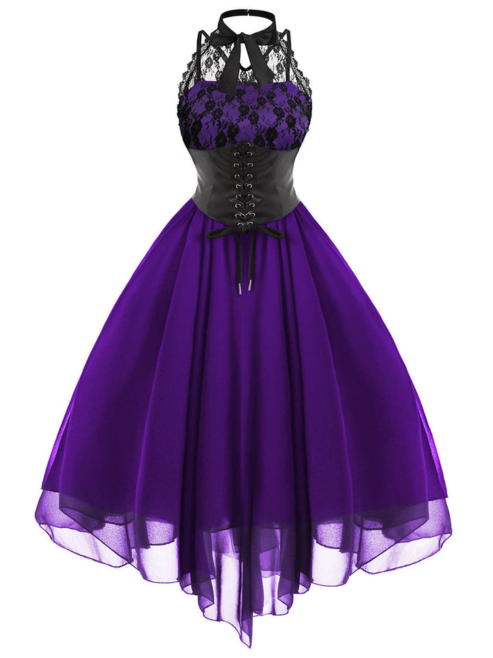 A-Line/Princess Round-Neck Sleeveless Asymmetrical Halloween Performance Costumes Dress with Bowknot