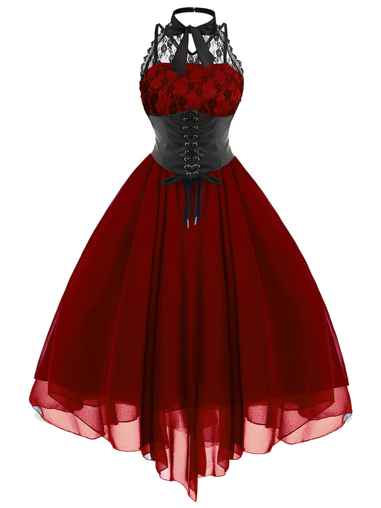 A-Line/Princess Round-Neck Sleeveless Asymmetrical Halloween Performance Costumes Dress with Bowknot