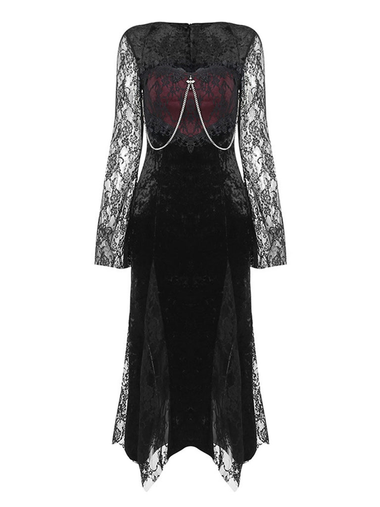 A-Line/Princess Square Neck Long Sleeves Ankle-Length Halloween Performance Costumes Dress with Lace