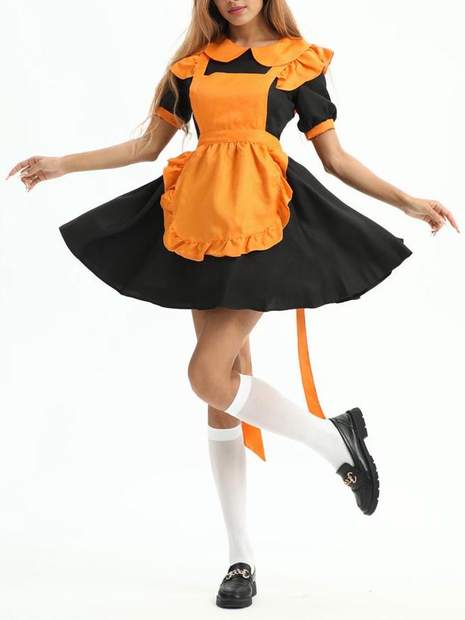 A-Line/Princess Round-Neck Short Sleeves Short/Mini Halloween Performance Costumes Dress with Apron, M / Orange A-Line/Princess Round-Neck Short Sleeves Short/Mini Halloween Performance Costumes Dress with Apron, M / Orange