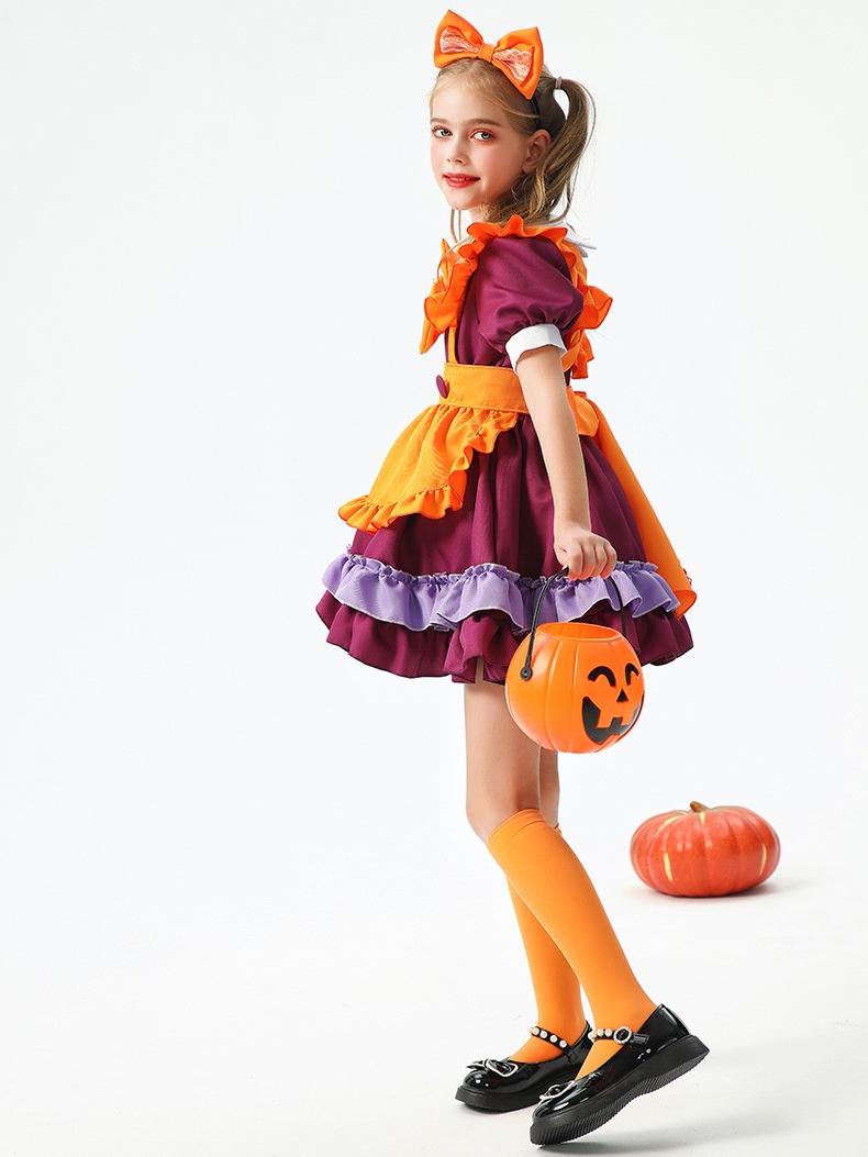 A-Line/Princess Round-Neck Short Sleeves Short/Mini Halloween Performance Costumes Dress with Apron & Ruffles